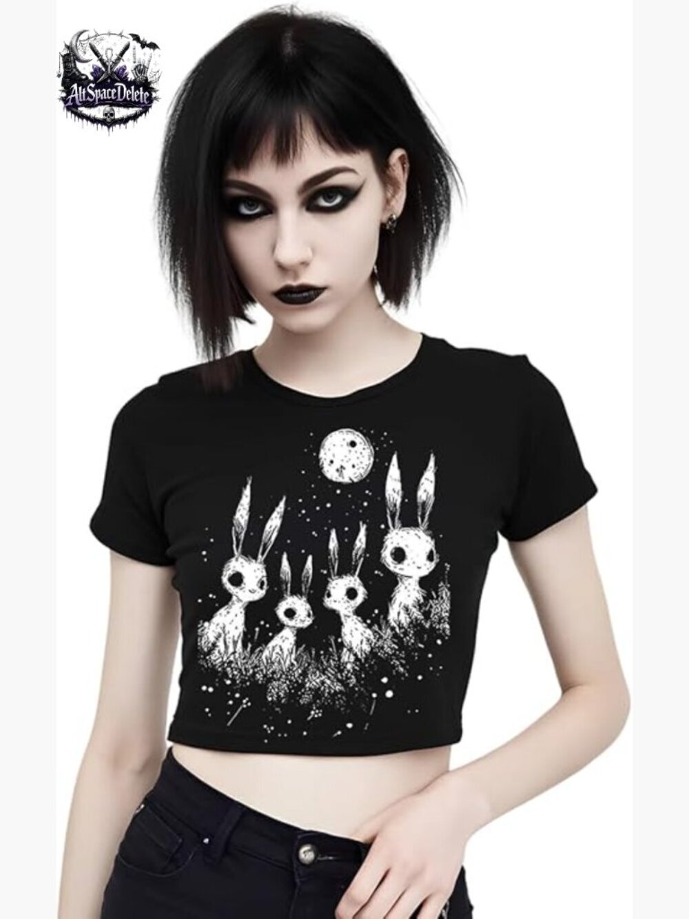 Crop Top Bunny Graphic Tee Fitted Cotton Casual Party Wear